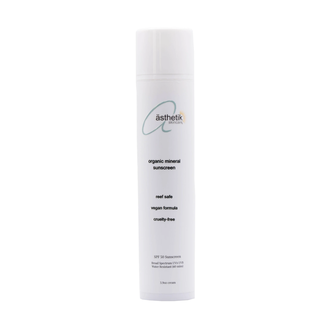 bottle of asthetik skincare organic tinted mineral sunscreen spf 50 reef safe vegan cruelty free