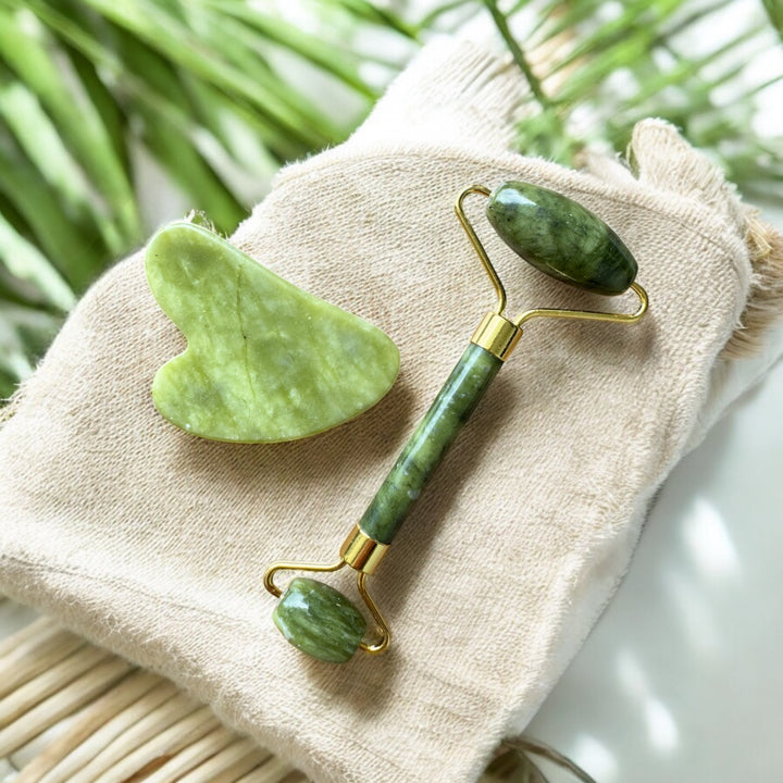 gua sha and jade roller set | facial tools