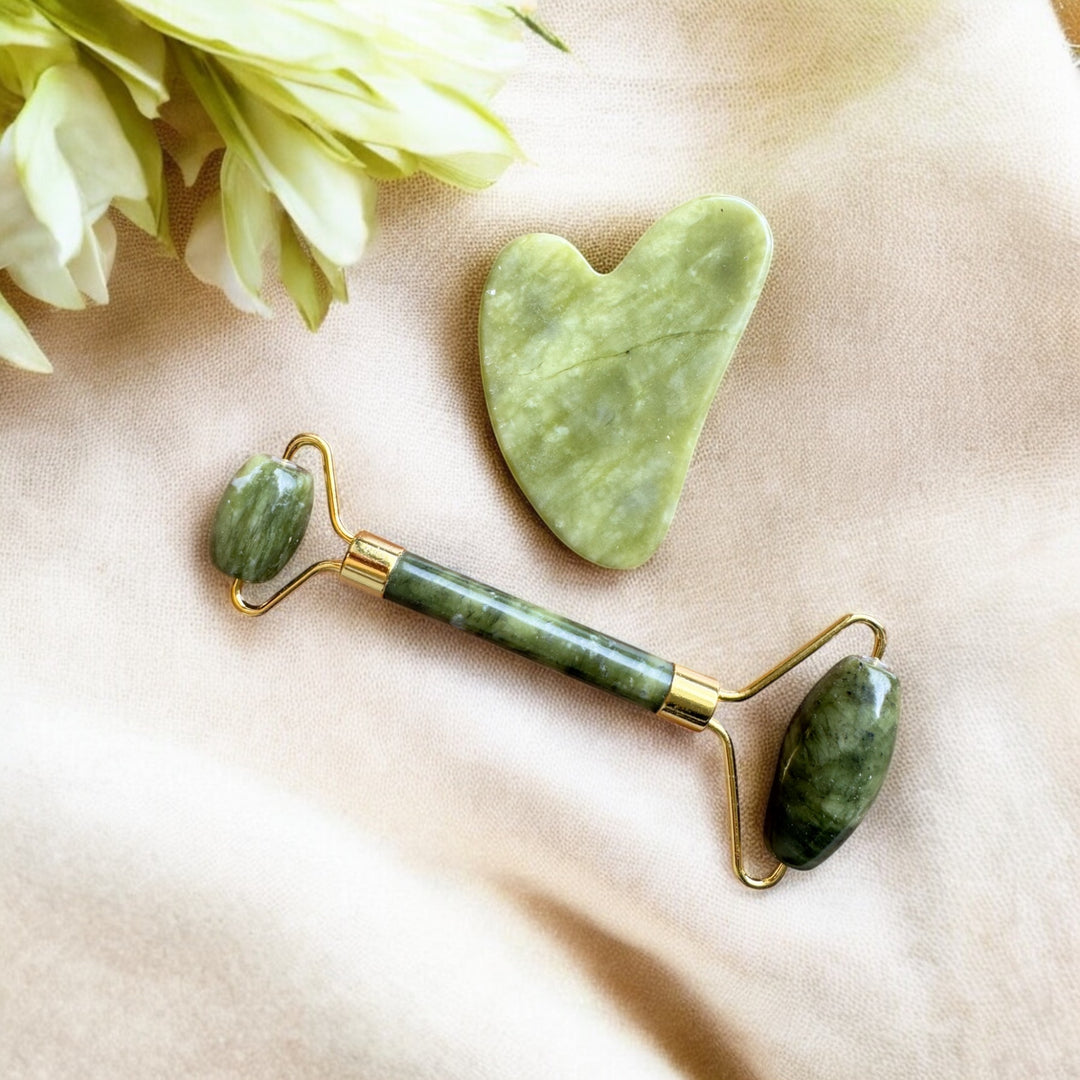 gua sha and jade roller set | facial tools