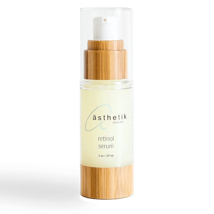 Retinol serum in bamboo bottle with ästhetik skincare logo