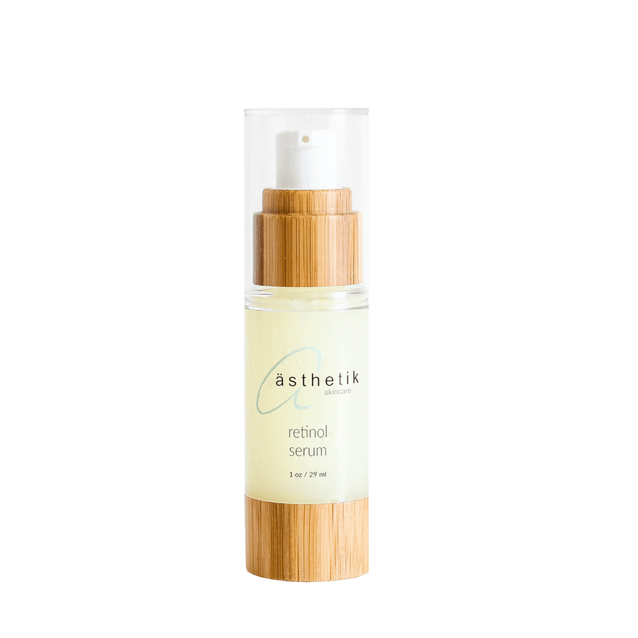 Rejuvenating retinol serum in sleek bamboo container from ästhetik skincare, a natural, plant-based skincare line.