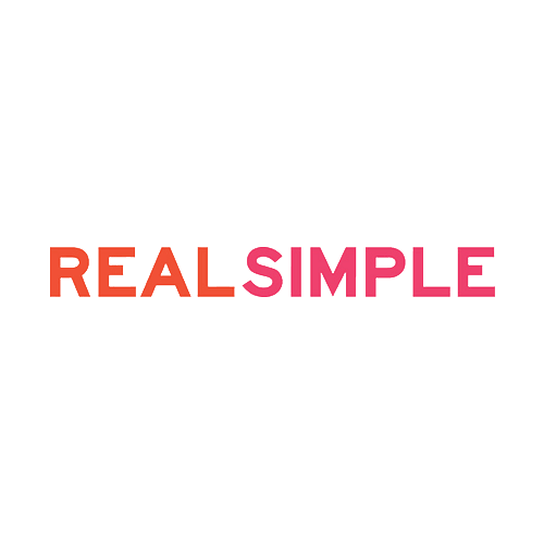 The text 'REAL SIMPLE' in orange and pink letters against a dark grey background.