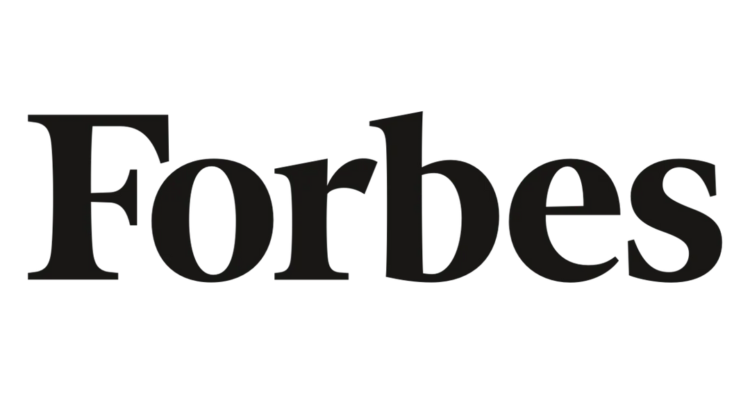 Forbes logo in black serif typography on a black background