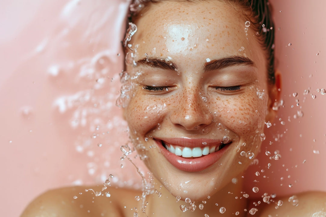 woman with water on face hydration skin flooding