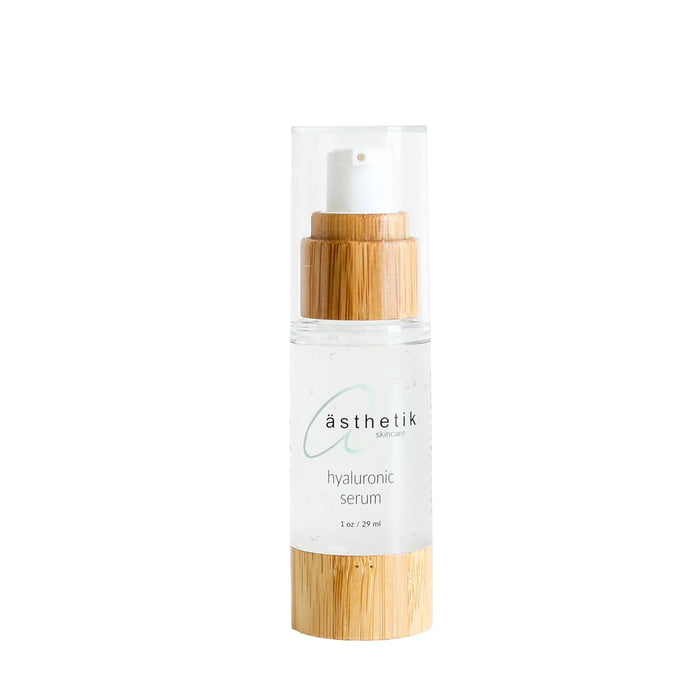 ästhetik skincare hyaluronic serum in a clear bottle with bamboo accents