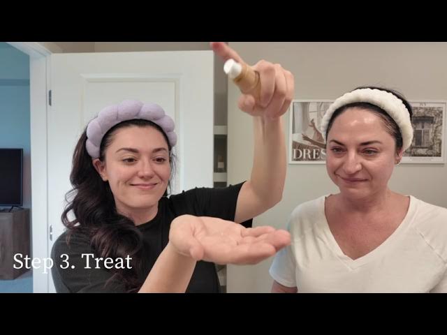 Jen and Alexis demonstrating their ästhetik skincare routine at home.