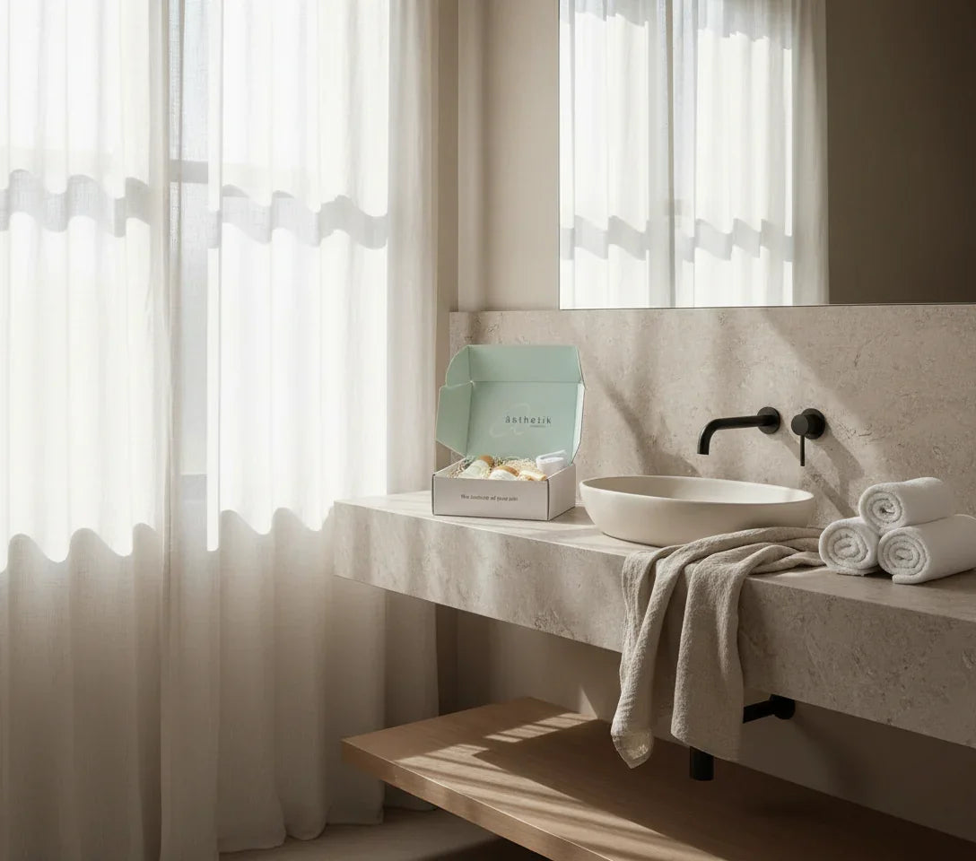 asthetik skincare in luury bathroom