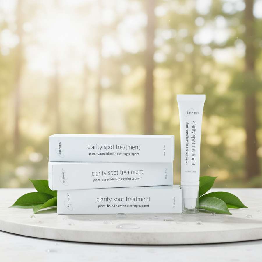 Clarity Spot Treatment packaging with a natural background