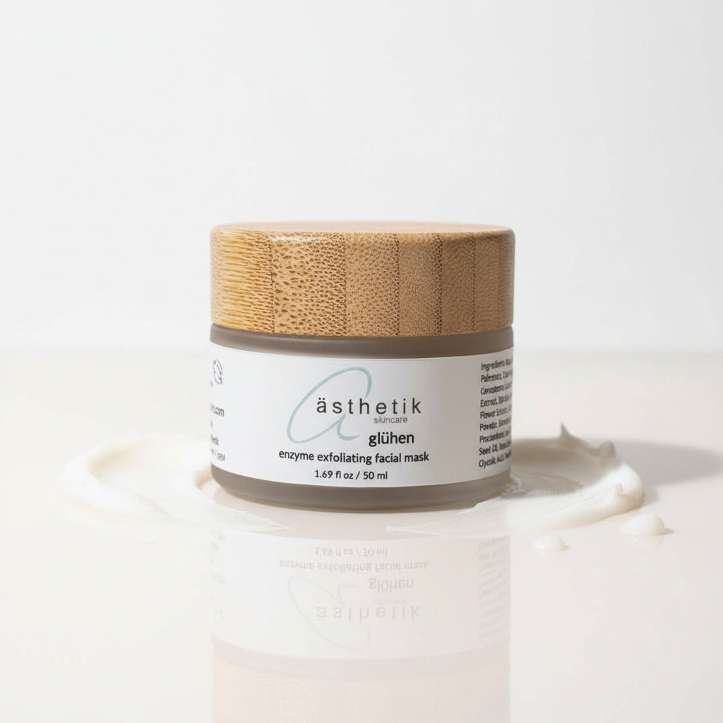 Skincare jar with wooden lid on a white background