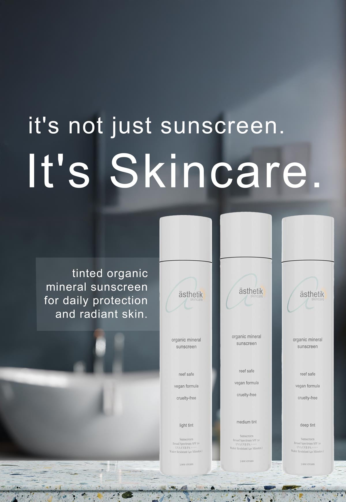 asthetik skincare tinted organic mineral sunscreen spf50
