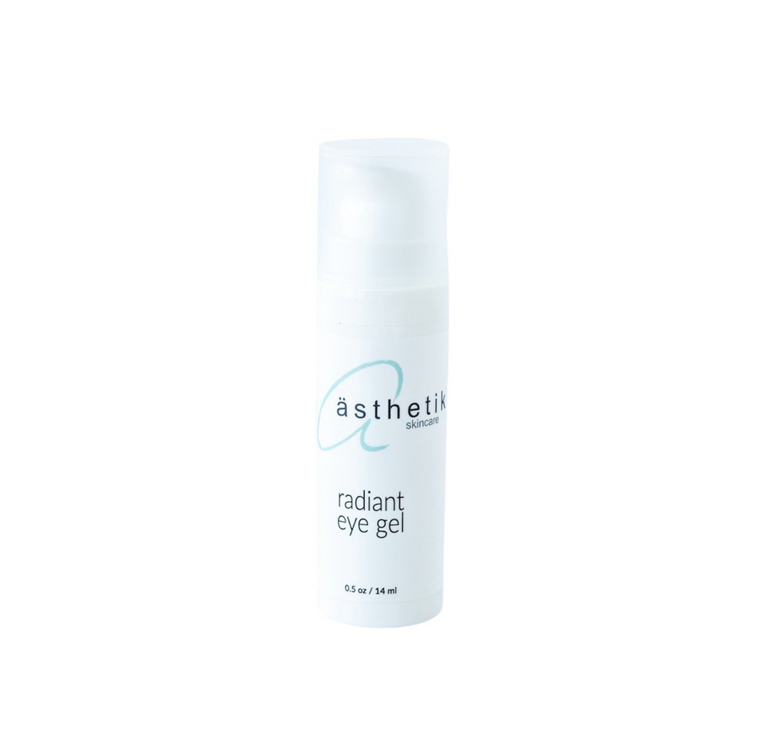 ästhetik skincare radiant eye gel — depuffing under-eye gel bottle on white (0.5 oz / 15 mL)