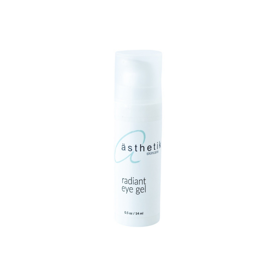 ästhetik skincare radiant eye gel — depuffing under-eye gel bottle on white (0.5 oz / 15 mL)