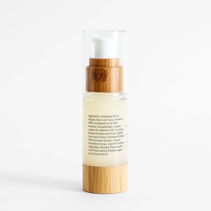 Nourishing vitamin C serum in bamboo bottle, ästhetik skincare's natural, plant-based skincare product for radiant, healthy skin.